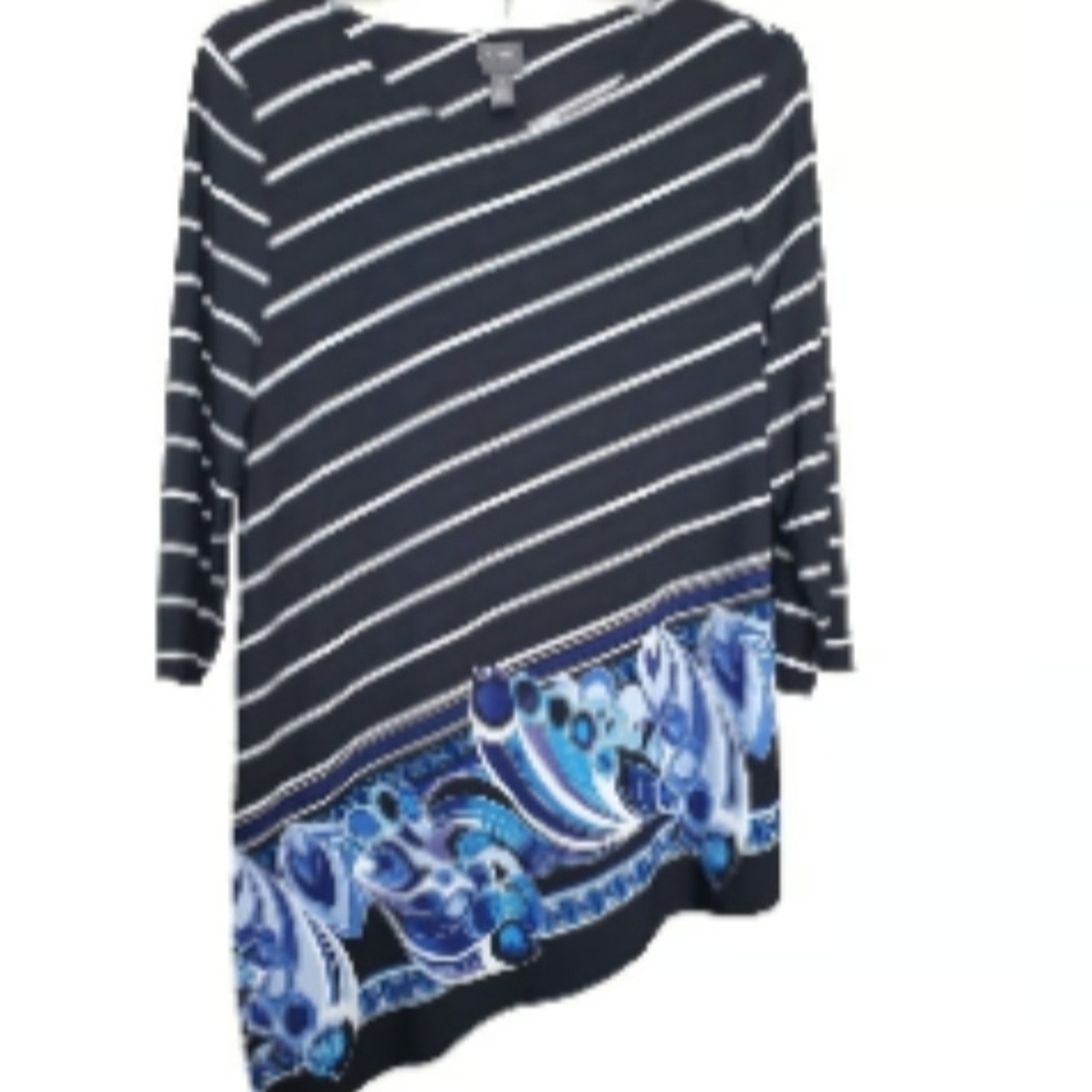 Elegant Navy and Blue Striped Women's Blouse